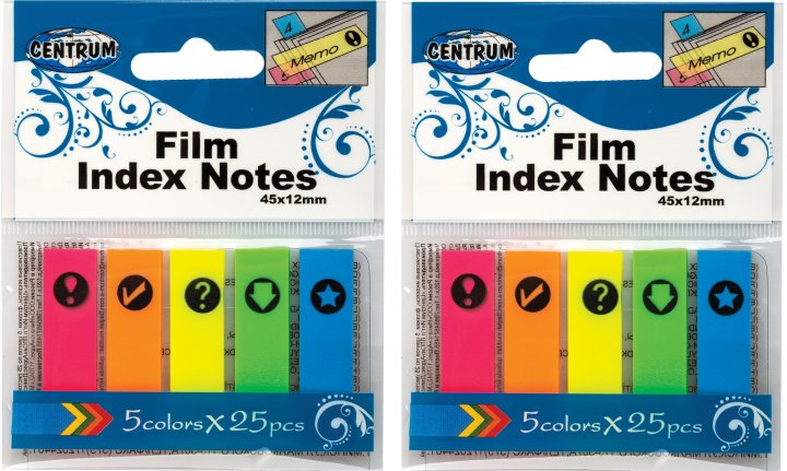 Закладки CENTRUM, з клейким шаром, пластикові, 45x12 мм, (5 кольорів по 25 шт)